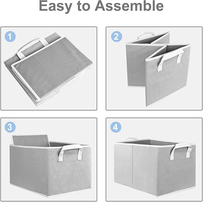 Closet Storage Bins, Fabric Closet Organizers and Storage Basket for Shelves, Collapsible Shelf Baskets for Organizing Shelves, Bedroom Clothes Basket, Gray, 3 Pack-Ruum Studio Home
