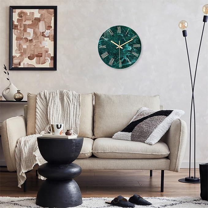 Teal Glass Wall Clock Battery Operated 16 Inch Modern Clock for Living Room Decor Large Wall Clock Silent-Ruum Studio Home