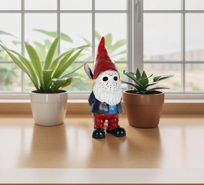 Horror Garden Gnome Decor - 5.5" Halloween Outdoor Statue, Spooky Valentines Gifts & Creepmas Collectible (Weatherproof Resin)-Ruum Studio Home