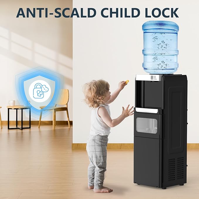 COWSAR 3-in-1 Water Cooler with Ice Maker, Hot & Cold Top Loading, Water Dispenser for 5 Gallon Bottle, 33LBS/24H Ice Maker with Child Safety Lock, Black-Ruum Studio Home