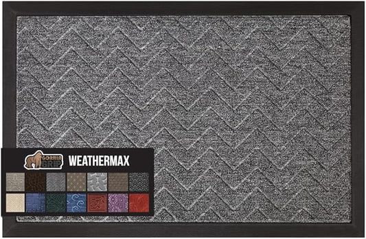 GORILLA GRIP 100% Waterproof All-Season WeatherMax Doormat, 60x24, US Designed Natural Rubber, Stain and Fade Resistant, Low Profile Indoor Outdoor Door Mats, Easy Clean Patio Mat, Steel Chevron-Ruum Studio Home
