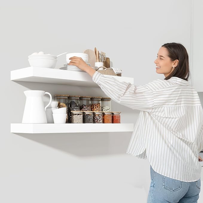 Heimlove 55 Inch Floating Shelves for Wall,10 Deep Large White Wall Shelf with Heavy Duty Brackets,Wall Mounted Storage & Display Shelves for Bedroom,Living Room,Kitchen,Office-Ruum Studio Home