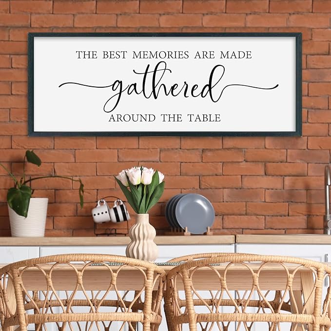 SRSZHIYUE The Best Memories Are Made Gathered Around The Table Sign Wall Decor Art 40"×15" for Kitchen Dining Room Large Wood Framed Wall Hanging (Black)-Ruum Studio Home