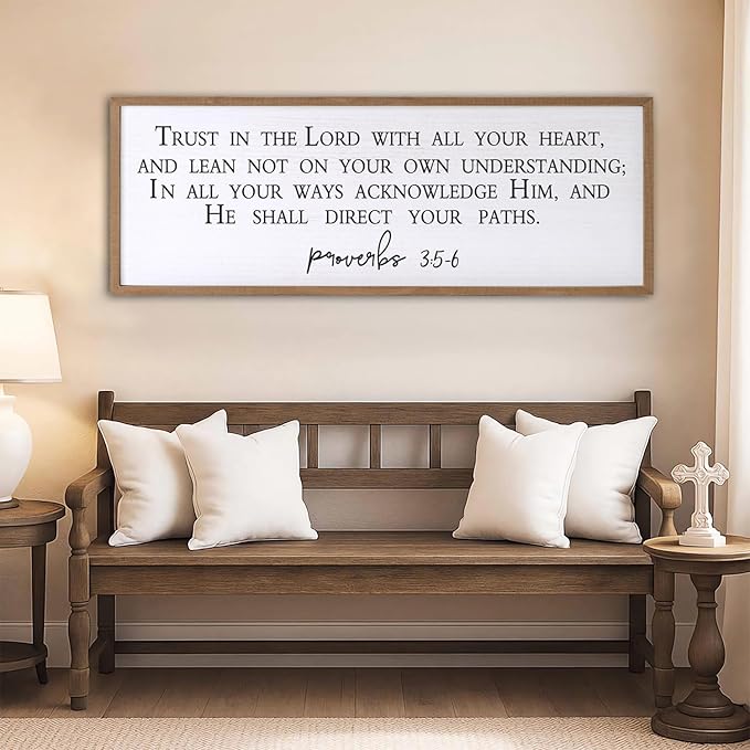 Trust in the Lord With All Your Heart Bible Verse Framed Wall Art, 40''×15'' Rustic Religious Christian Proverbs 3:5-6 Sign, Horizontal Holy Inspirational Catholic Scripture Decor-Ruum Studio Home