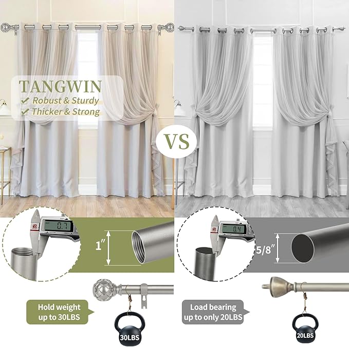 Silver Farmhouse Curtain Rods for Windows:Heavy Duty Adjustable Curtain Rod for Bedroom Living Room,Boho Decorative Rustic Drapery Rods with Vintage Coastal Finial,Antique Silver 2 Pack 18-45"-Ruum Studio Home