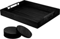 Ottoman Serving Tray | Decorative Coffee Table Tray with Handles – 17x13 Inch Wooden Tray with 4 Coasters for Breakfast, Kitchen & Bar-Ruum Studio Home