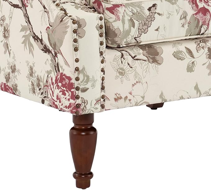 UIXE High Back Accent Chairs Set of 2, Fabric Upholstered Armchair for Living Room, Retro Printed Wingback Arm Chair Rivet Trimed Single Sofa Bedroom Reading Seat - Beige Floral-Ruum Studio Home