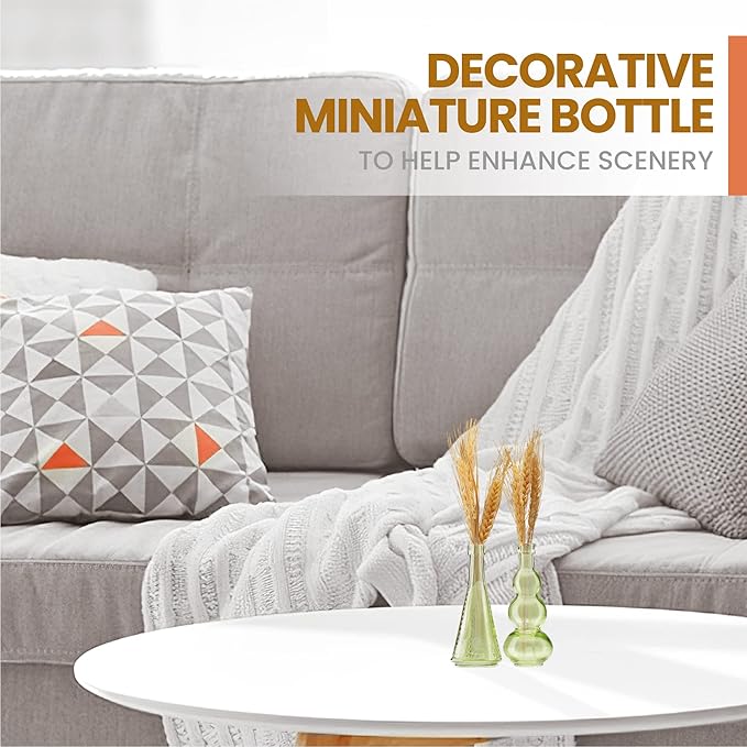 Small Mini Green Vintage Glass Bottles with Corks, Mini Vases, Decorative, Potion, Assorted Design Set of 12 pcs, 4.6 Inch Tall (11.43cm), 1.4 Inch Wide (3.56cm)-Ruum Studio Home