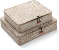 Whitewash Seagrass Basket with Lid Rectangular Decorative Storage Boxes for Shelf Organize Snack Toys Set of 2 (Large+Small)-Ruum Studio Home