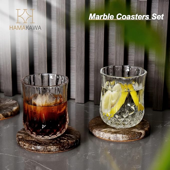 Marble Coasters Set of 4, Natural Gray Stone 4 Inch/10 cm, Modern Round Travertine Drink Coasters for Home Decor, Coffee Table, Office-Ruum Studio Home