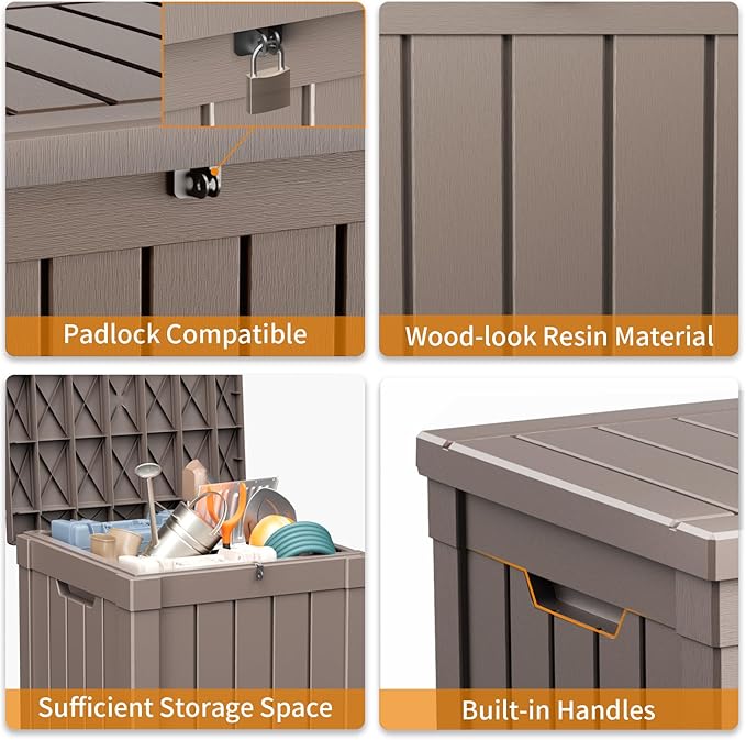 40 Gallon Resin Deck Box, Lockable Patio Outdoor Storage Box for Furniture, Garden Tools and Tools Storage, Waterproof Outside Storage Boxes - Grey-Ruum Studio Home