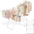 APEXCHASER Clothes Drying Rack, Oversized Drying Rack Clothing with Height-Adjustable, Foldable Gullwings Metal Laundry Rack, Indoor Outdoor Use, No Assembly, White-Ruum Studio Home