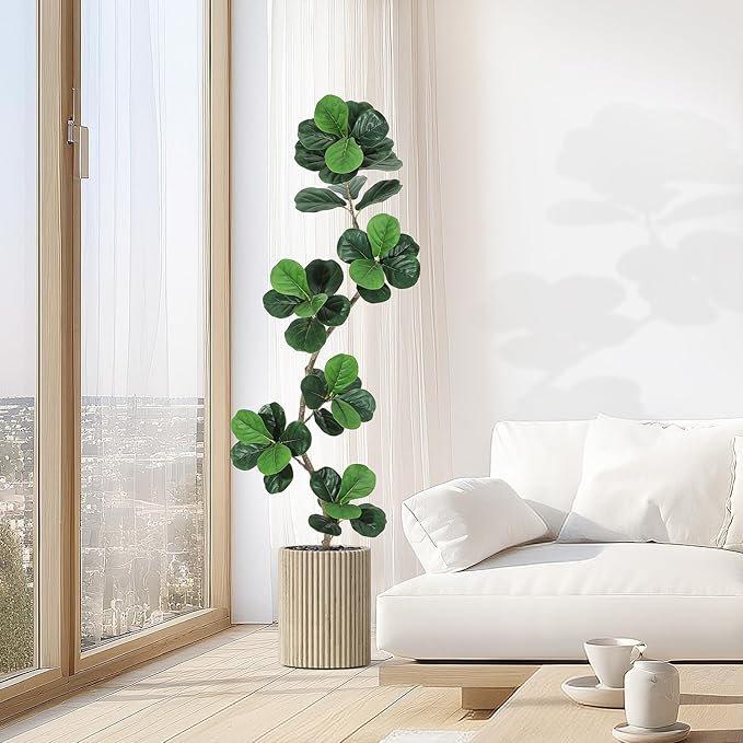 GarveeHome Fiddle Leaf Fig Artificial Tree with White Planter,6ft Faux Plants Indoor with Moss, Fake Rubber Tall Fake Floor Plant in Pot - Artificial Trees for Home Office Living Room Decor-Ruum Studio Home