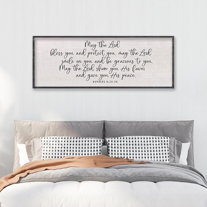 LuZhiQiang Numbers 6:24-26 Scripture Wall Art 40"x15" May The Lord Bless You And Protect You Sign Bible Verses Christian Home Wall Decor (Black)-Ruum Studio Home