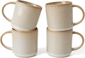 famiware Coffee Mug Set for 4, Star 12 oz Catering Mugs Cup Set with Handle for Coffee, Tea, Cocoa, Milk - Ceramic Stoneware Drinkware Set, Cappuccino White-Ruum Studio Home