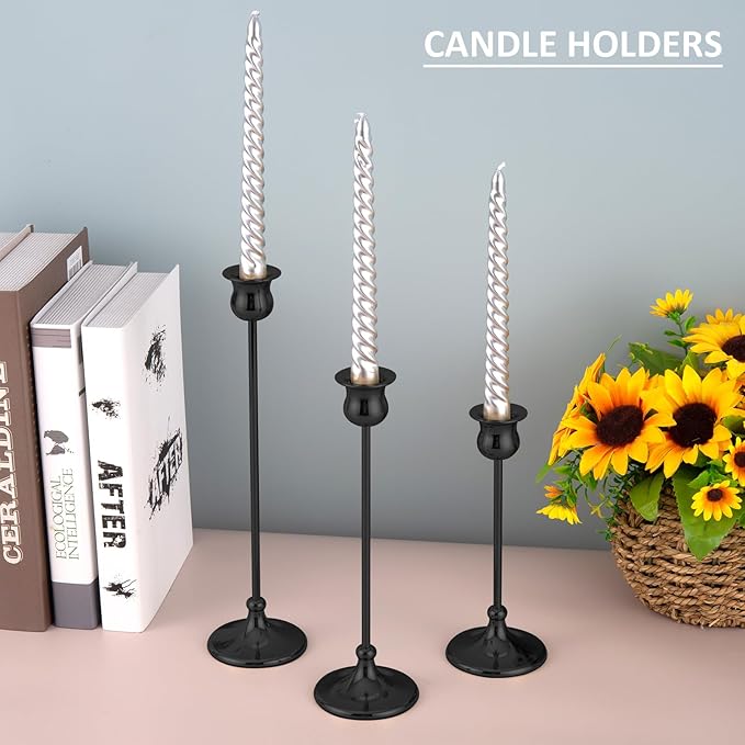 Taper Candle Holder Tall Vintage Metal Candlestick Holders Candle Stick Candelabra for Halloween Thanksgiving Christmas Holiday Wedding (Matt Black, 2 Sets (6 pcs))-Ruum Studio Home