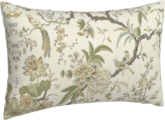 CXMEIFLY Spring Floral Birds Pillow Covers 12 x 20 Inch Set of 2 for Chinoiserie Flowers Decor Throw Pillows Sage Green Plant Outdoor Decorative Cushion Cases for Couch Bed Decorations-Ruum Studio Home
