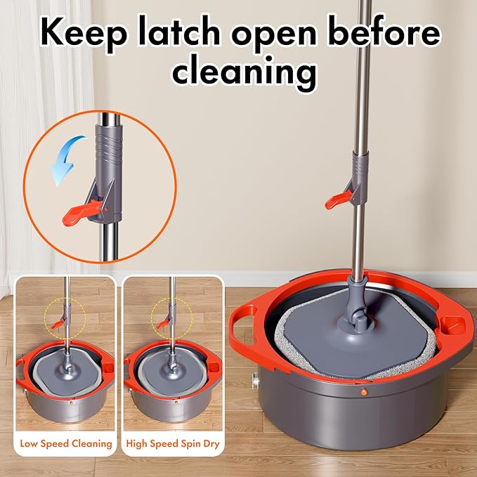 Spin Mop and Bucket Set with Separate Dirty and Clean Water,360° Spin Mop and Bucket System with Widening Foldable Handle,4 Replaceable Mop Pads,Square Mop for Floor Hardwood Tile Marble Wall Cleaning-Ruum Studio Home