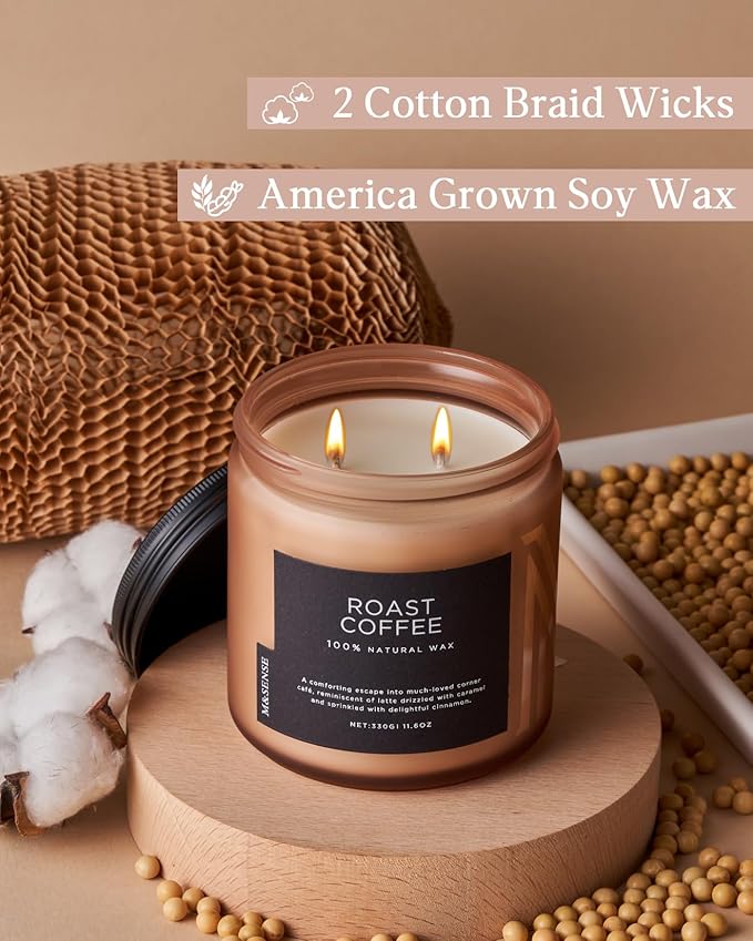 M&SENSE Coffee Candles Scented Strong, 2 Wick 11.6oz 70 Hours Burning Time Organic Natural Soy Wax Candle for Bedroom Kitchen Home Decor, Housewarming Gift for Men and Women-Ruum Studio Home