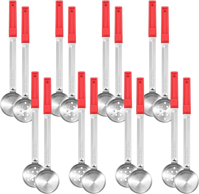 16 Pcs Portion Control Serving Spoons, Restaurant Measuring Serving Ladle Utensils, Portion Control Slotted Scoops for Weight Loss, Solid and Perforated Scoops(Red,2 oz)-Ruum Studio Home