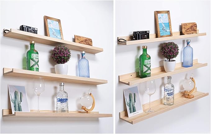 AZSKY 48 Inch Large Wood Floating Shelves for Wall Set of 3, Rustic Natural Picture Ledge Shelf Decor for Bedroom Kitchen Bathroom Living Room Nursery Display, 3 Same Sizes-Ruum Studio Home