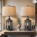 23.75" Retro Farmhouse Black Table Lamp for Living Room Bedroom Nightstand Set of 2 Touch Control Bedside Nightlight Vintage Modern Lamp with USB C+A Ports and 2 Light Sources-Ruum Studio Home
