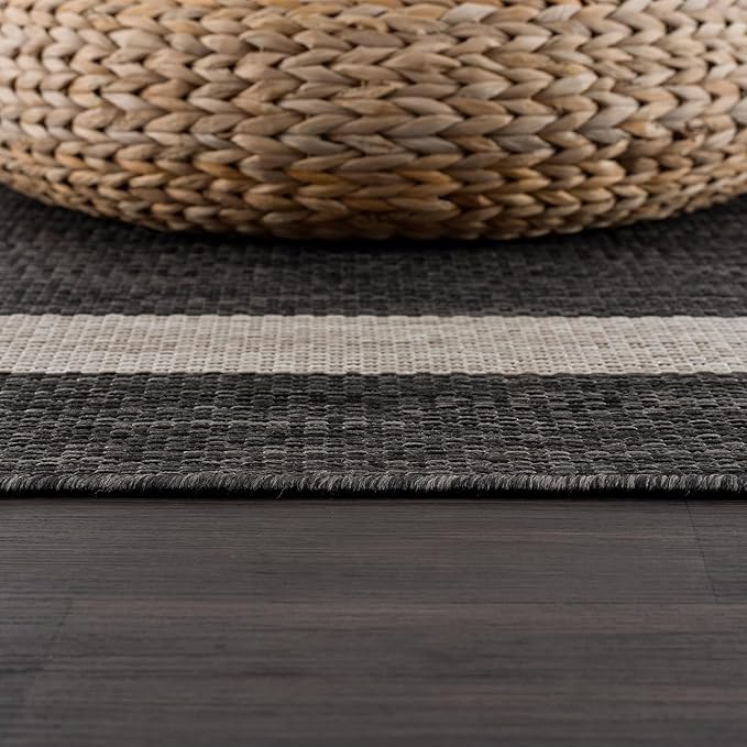 CAMILSON Outdoor Rug 8x10,Modern Outside Rugs for Patios Porches Waterproof Durable Washable Non-Shedding, Easy-to-Clean Indoor Outdoor Area Carpet (8 x 10, Bordered - Dark Gray/Light Gray)-Ruum Studio Home