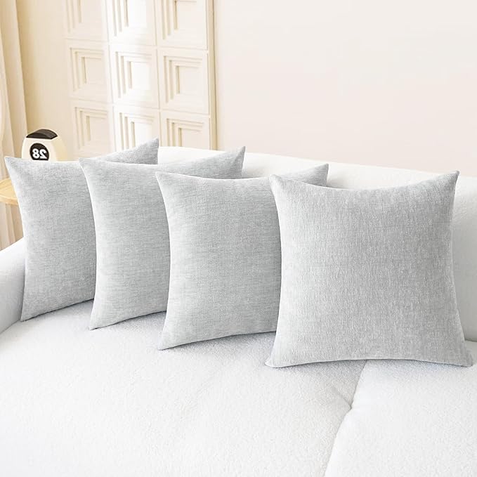 CaliTime Throw Pillow Covers Decorative 18 X 18 Inches Pack of 4 Cozy Chenille Cushion Cases for Couch Sofa Bed Living Room Home Moonbeam Gray-Ruum Studio Home