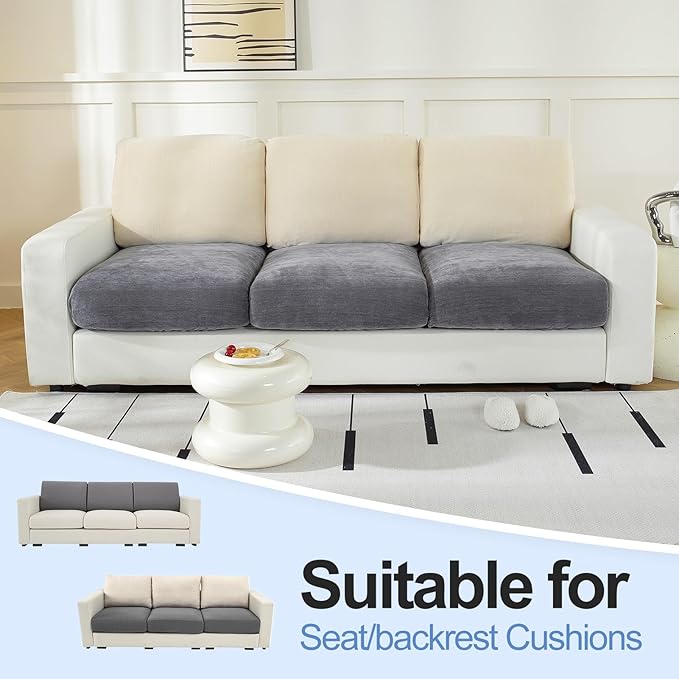 Couch Cushion Covers for L Shaped Sectional Sofa – Softer Chenille Sofa Covers Washable, Non-Slip Stretch Couch Covers & Individual Seat Cushion Slipcovers (3 Piece, Dark Grey)-Ruum Studio Home
