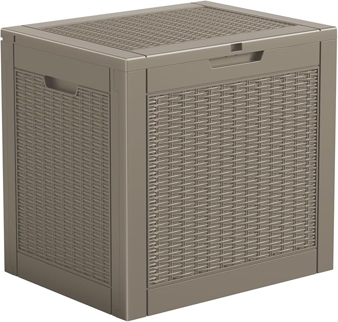 Vixzen 31 Gallon Resin Deck Box - Lockable Outdoor Storage for Patio Cushions, Garden Tools, Pool Supplies，Grey-Ruum Studio Home