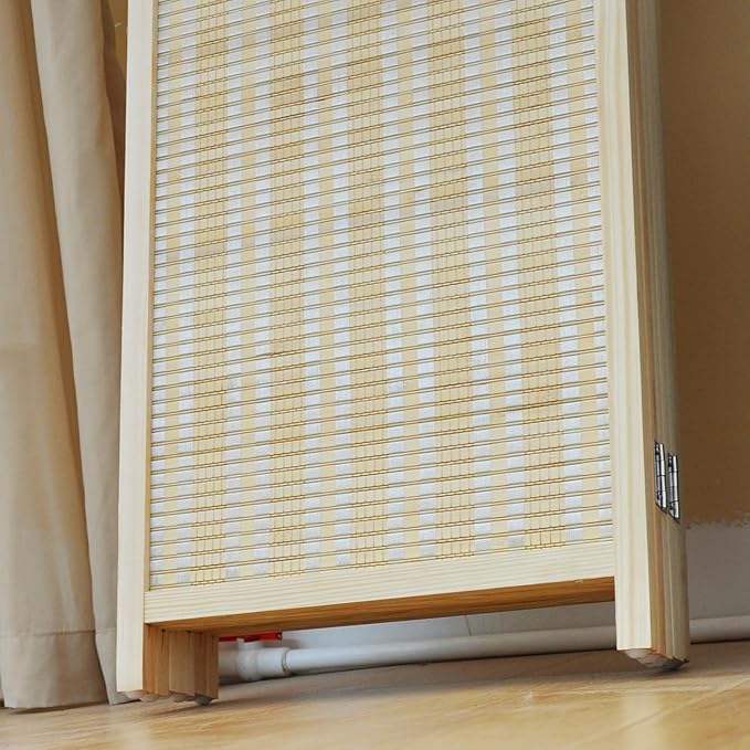 6 Panel Folding Room Divider Screen, Bamboo, for Separation, Beige, 67" H x 92.1" W-Ruum Studio Home