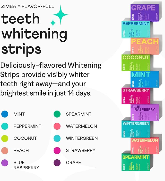 Zimba Teeth Whitening Strips for Teeth Sensitive, White Strips for Teeth Whitening, Teeth Whitener Stain Remover 28 White Strips Included Per Pack, 2 Pack (14 Day Treatment), Coconut and Watermelon-Ruum Studio Home