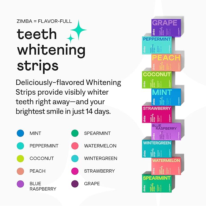 Zimba Teeth Whitening Strips for Teeth Sensitive, White Strips for Teeth Whitening, Teeth Whitener Stain Remover 28 White Strips Included Per Pack, 2 Pack (14 Day Treatment), Spearmint and Watermelon-Ruum Studio Home