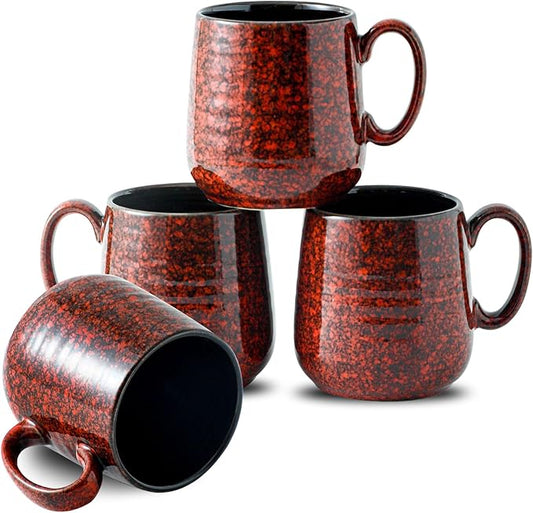 Hasense Ceramic Coffee Mugs Set of 4, 8 oz Small Coffee Cups, Porcelain Mug with Handle for Espresso, Tea, Milk and Cocoa, Ideal for Mother's Day Christmas Gift, Dishwasher & Microwave Safe, Red-Ruum Studio Home