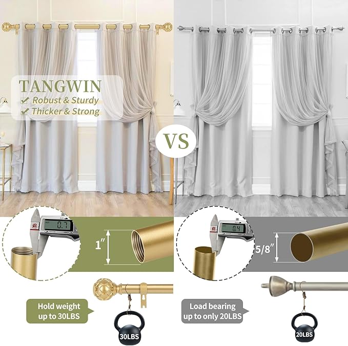 Gold Adjustable Curtain Rods for Windows:72-144 Inch Farmhouse Heavy Duty Long Curtain Rod for Bedroom Living Room,Boho Decorative Rustic Drapery Rods with Vintage Coastal Finials,Brass Gold-Ruum Studio Home