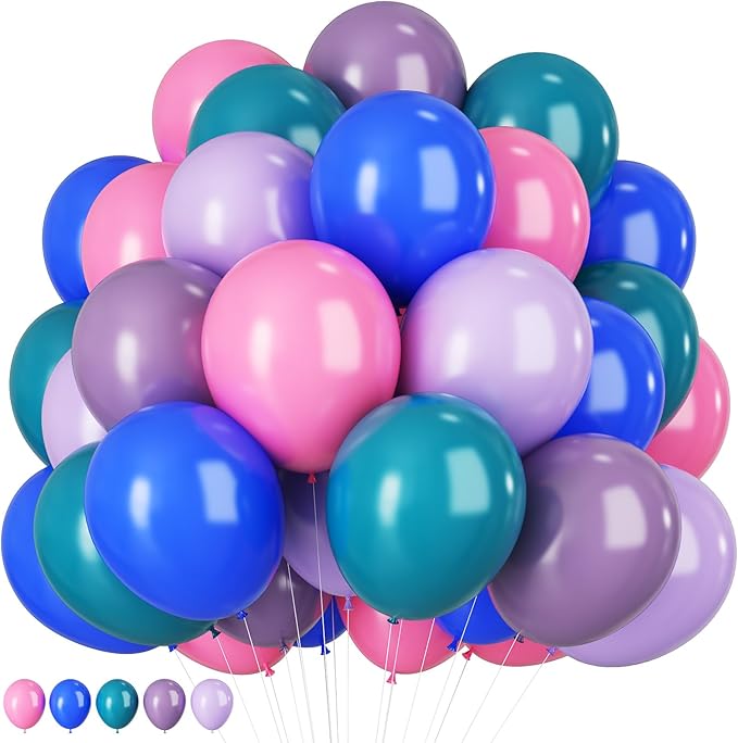 Blue Purple Balloons 60 Pcs 12 Inch Pink Light Purple Peacock Blue Latex Party Balloons for Kid Cartoon Theme Birthday Baby Shower Party Decorations Supplies-Ruum Studio Home