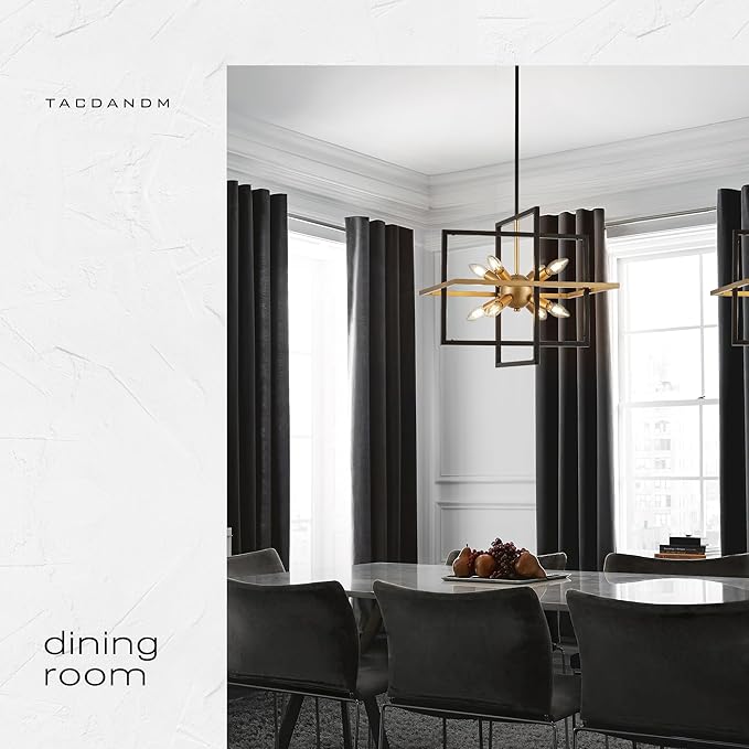 18.9'' Black Gold 8-Light Sputnik Chandelier Modern Industrial Adjustable Hanging Geometric Pendant Light Fixture for Entryway Foyer Stairway Hallway Bedroom Living Room Kitchen Island-Ruum Studio Home