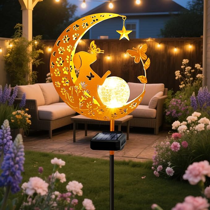 YJFWAL Garden Solar Dog Lights Pathway Stake Lights Glass Globe with Moon Dog Decor, Gifts for Mom Grandma Friends, Outdoor Decor Light Waterproof for Walkway, Yard, Patio or Garden (Warm White)-Ruum Studio Home