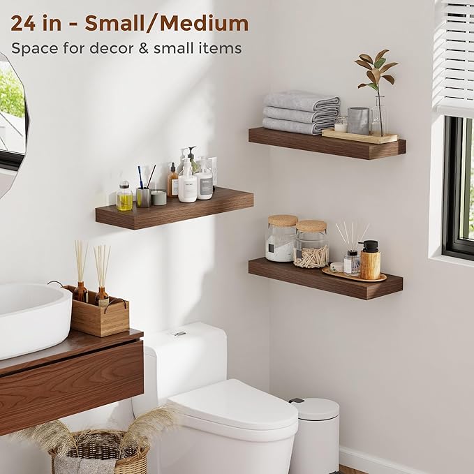 Heimlove 48 Inch Floating Shelves for Wall 8 Inch Deep Walnut Shelves Set of 2,Wall Mounted Rustic Wood Long Floating Shelf，Large Display & Storage Shelf with Invisible Brackets-Ruum Studio Home