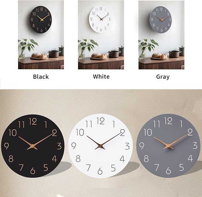 Mosewa Wall Clock 14 Inch Gray Battery Operated Silent Non Ticking Simple Modern Wood Clock Decorative for Bedroom Living Room Kitchen Home Office