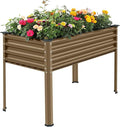 Land Guard Galvanized Oval Large Metal Raised Garden Bed with Legs for Vegetables (Beige)-Ruum Studio Home