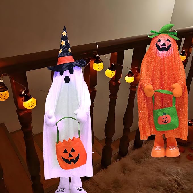 37" Cute Front Porch Light Up Halloween Ghost Décor, Kids Standing Trick or Treat Indoor and Outdoor Decorations-Star Moon-Ruum Studio Home