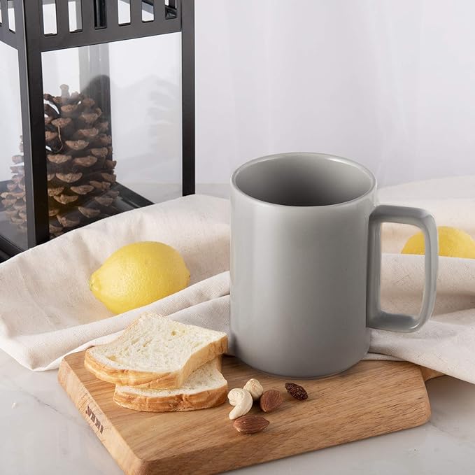 E-liu Porcelain Tea Mugs Coffee Mug Set, Large 15 Ounces Cups for Coffee, Tea, Cocoa, and Mulled Drinks, Set of 6, Grey-Ruum Studio Home