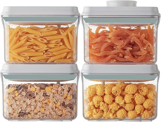 Ankou Airtight Container Set (1000ml 4 Pcs) Stackable One Press Openning Food Containers for Snacks Sugar Salt Herbs Spices Coffee Bean Formula Popcorn BPA-Free Tight Seal - Clear (1.0 QT * 4)-Ruum Studio Home