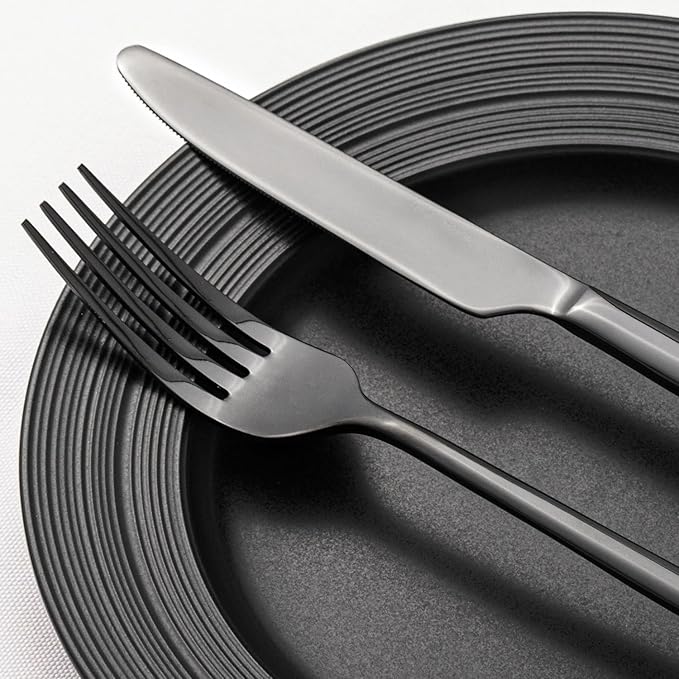 KINGSTONE Black Silverware Set, 40-Piece Forged Flatware Set Cutlery Set Premium Stainless Steel, Service for 8, for Kitchen, Home, Wedding, Party, Mirror Polished and Dishwasher Safe-Ruum Studio Home