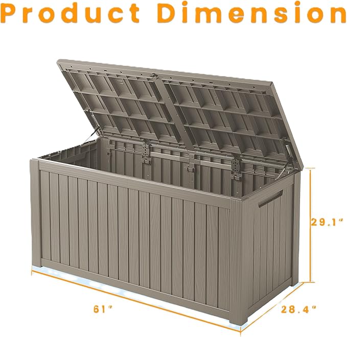 182 Gallon Deck Box Waterproof, UV Resistant Resin Outdoor Storage Box with Hydraulic Rod, Lockable Design and Enhanced Durability for Patio, Garden, and Poolside Use-Ruum Studio Home