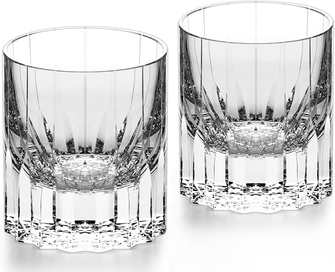 KAMMAK Crystal Whiskey Glasses Set of 2, 7.27oz Old Fashioned Glasses Stemless, Hand Blown White Cocktail Glasses, Engagement Gifts for Couples, Women, Men-Ruum Studio Home