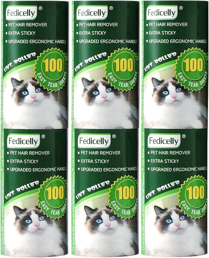 Fedicelly Lint Rollers Pet Hair Extra Sticky Refills,Mega Value Set 600 Sheets for Cat and Dog Hair Removal,100 Sheets Per Roller (Pack of 6)-Ruum Studio Home