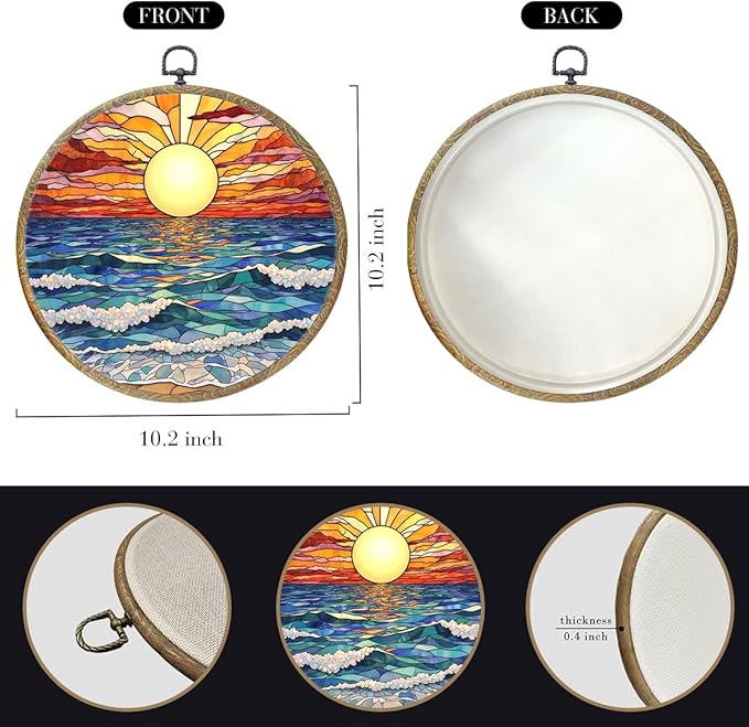 Colorful Boho Waves on The Beach Sunset Gifts for Sunset Lovers Framed Round Wall Decor Canvas Wall Art Hanging Prints Artwork for Home Nursery Bathroom Bedroom Living Room Decorations 10.2X10.2 Inch-Ruum Studio Home