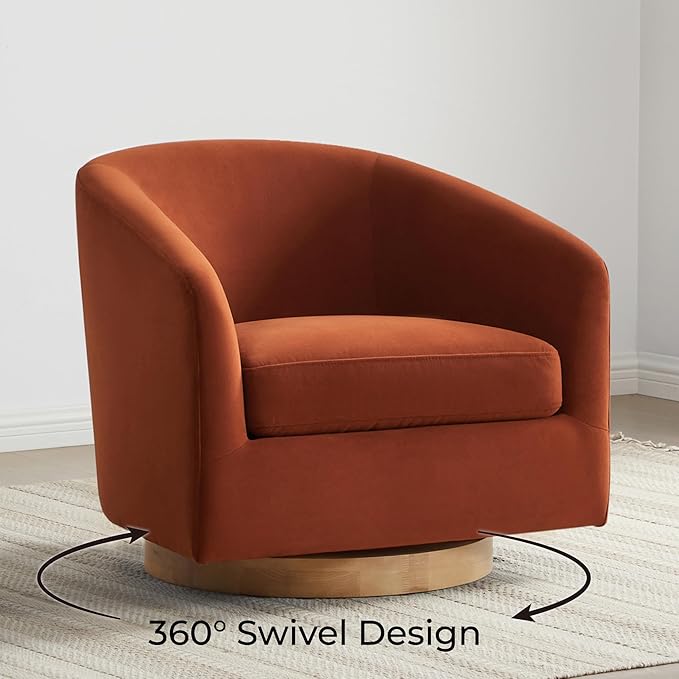 CHITA Swivel Accent Chair, FSC Certified Upholstered Velvet Barrel Chair for Living Room, Fully Assembled, Burnt Orange-Ruum Studio Home